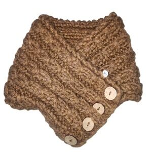 Handmade Chunky Knit Button Cowl Scarf Brown Crochet Neck Warmer Wood Accents